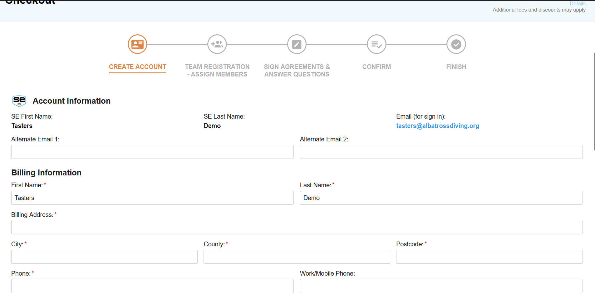 Create Account ADCR Info